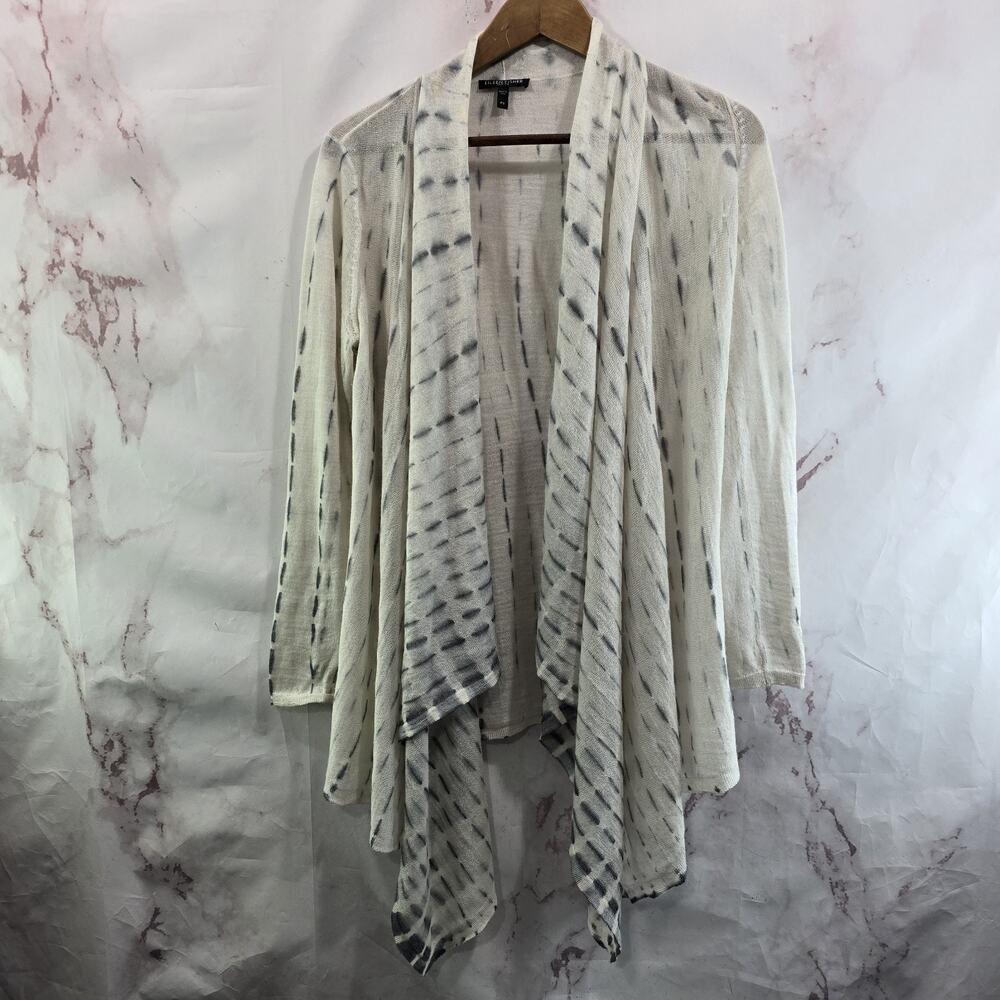 EILEEN FISHER Cardigan Womens Small White Gray Open Tie Dye Alpaca Silk Sweater